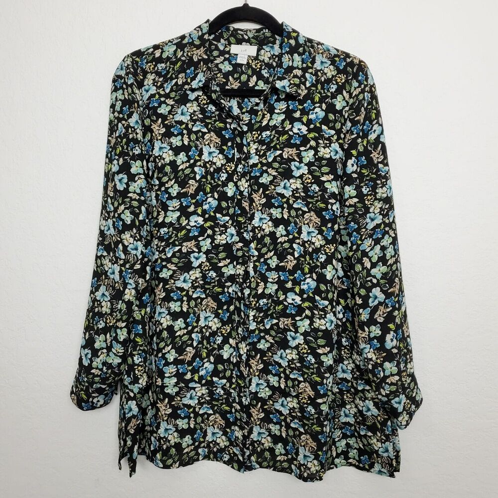 J. Jill Womens Button Front Shirt Size S Petite Floral Tiered Layered FLAW‎